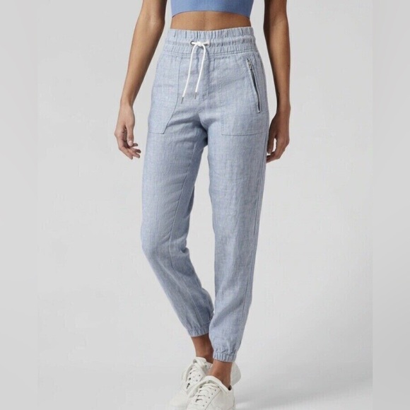ATHLETA Cabo Linen‎ Summer Resort Jogger Pants - Chambray Blue - Size 8 - Picture 1 of 6